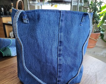 Recycled Denim tote bag, recycled bag, large project bag, book bag, tote bag for knitters gift bag for knitters storage for knitters