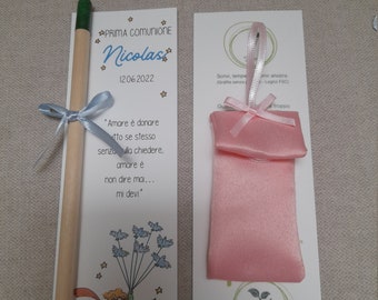 bookmark with plantable pencil and fabric confetti bag
