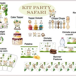 KIT PARTY SAFARI battesimo - compleanno - festa, tema safari/giungla , bomboniera, nutellina personalizzata, chupa chups, patatine