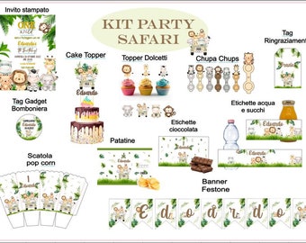 SAFARI PARTY KIT christening - birthday - party, safari/jungle theme, favors, personalized nutellina, chupa chups, chips