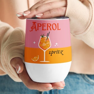 Vaso de vino Aperol Spritz con receta - Aislado, Acero inoxidable, Perfecto para cócteles, Regalo de despedida de soltera, Regalo de hermana, Regalo de amigo