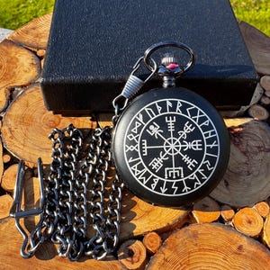 Vegvisir Pocket Watch With Viking Compass At The Back, Gift for Husband/Boyfriend, Groomsmen, Wedding, Father's Day Gift, Anniversary