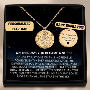 Collier infirmière carte des étoiles personnalisé - cadeau de remise des diplômes d'infirmière autorisée, cadeau personnalisé d'école d'infirmières, bijoux d'étudiant en médecine, cadeau d'infirmière diplômée