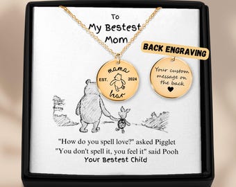 Personalized Winnie The Pooh Necklace: Engraved Stainless Steel, Gold or Rose Gold