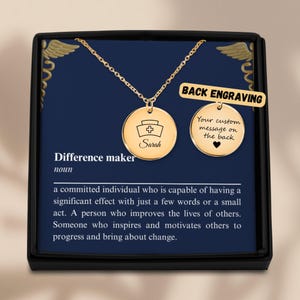Naszyjnik z zawieszką w kształcie kapelusza pielęgniarki z kartą wiadomości Difference Maker Definition, prezent na ukończenie szkoły, prezent z podziękowaniem, prezent dla pielęgniarki RN PN, prezent dla lekarza