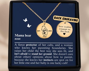 Personalized Mama Bear Necklace: Engraved Stainless Steel Mom Jewelry