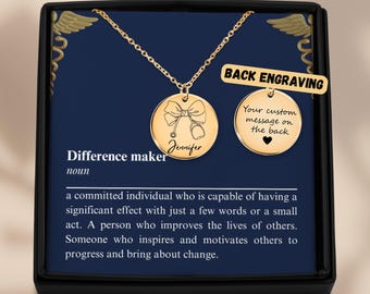 Custom Coquette Stethoscope Charm Necklace with Difference Maker Definition Card, Graduation Gift, Doctor Gift, RN NP Gift