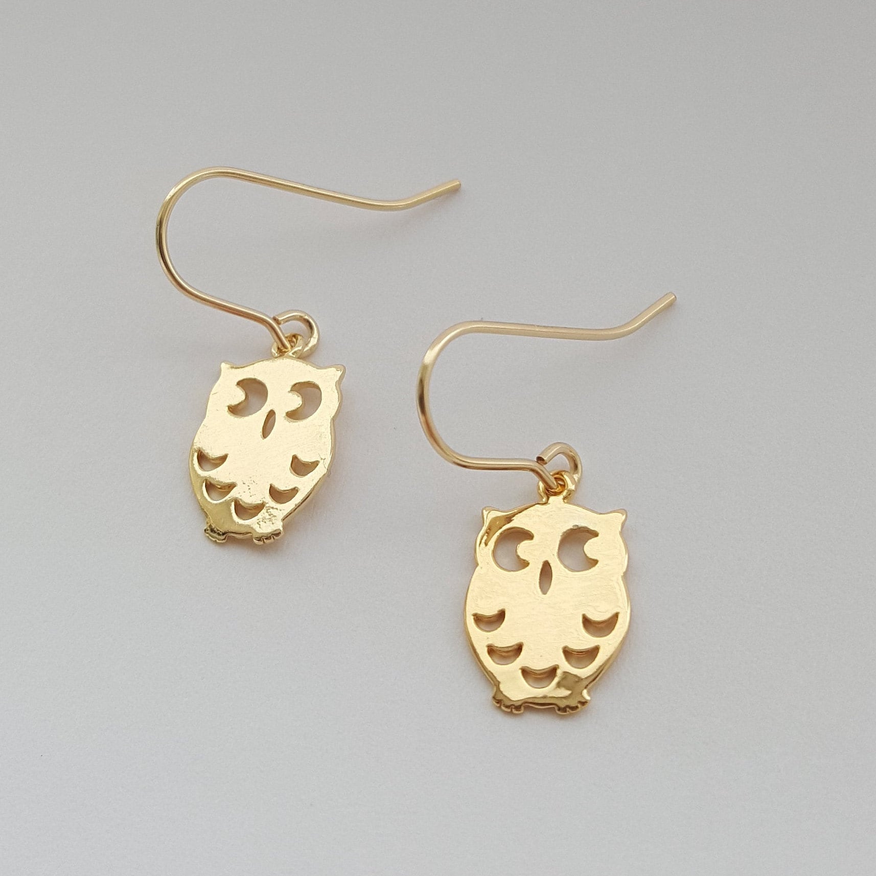 Owl Earrings, Gold Owl Dangle Earrings, Gold Filled Hook, Animal Earrings, Bird Owl Earrings