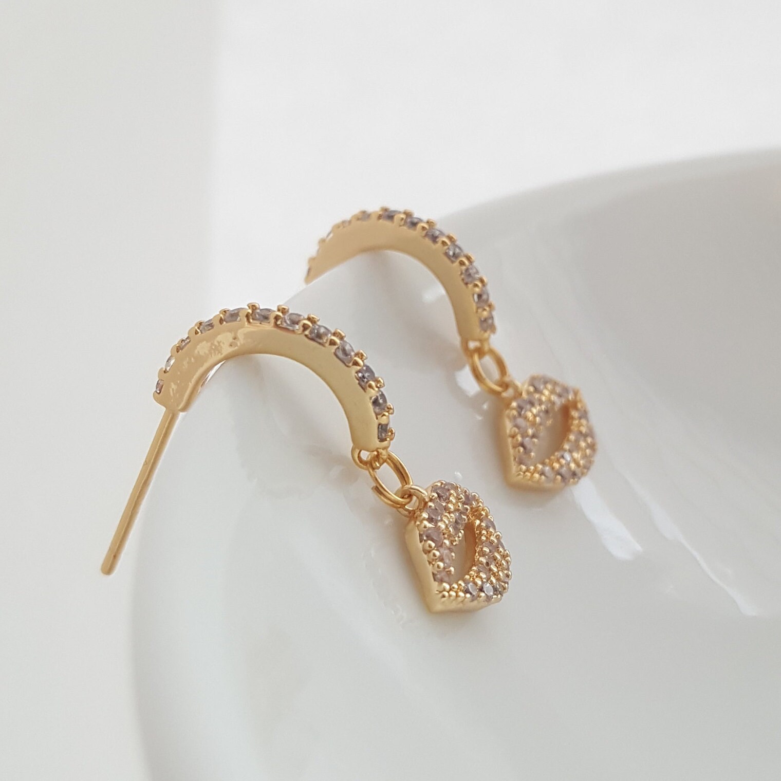 Lip Hoop Earrings Gold CZ Hoop Earrings Kiss Lip Earrings Etsy