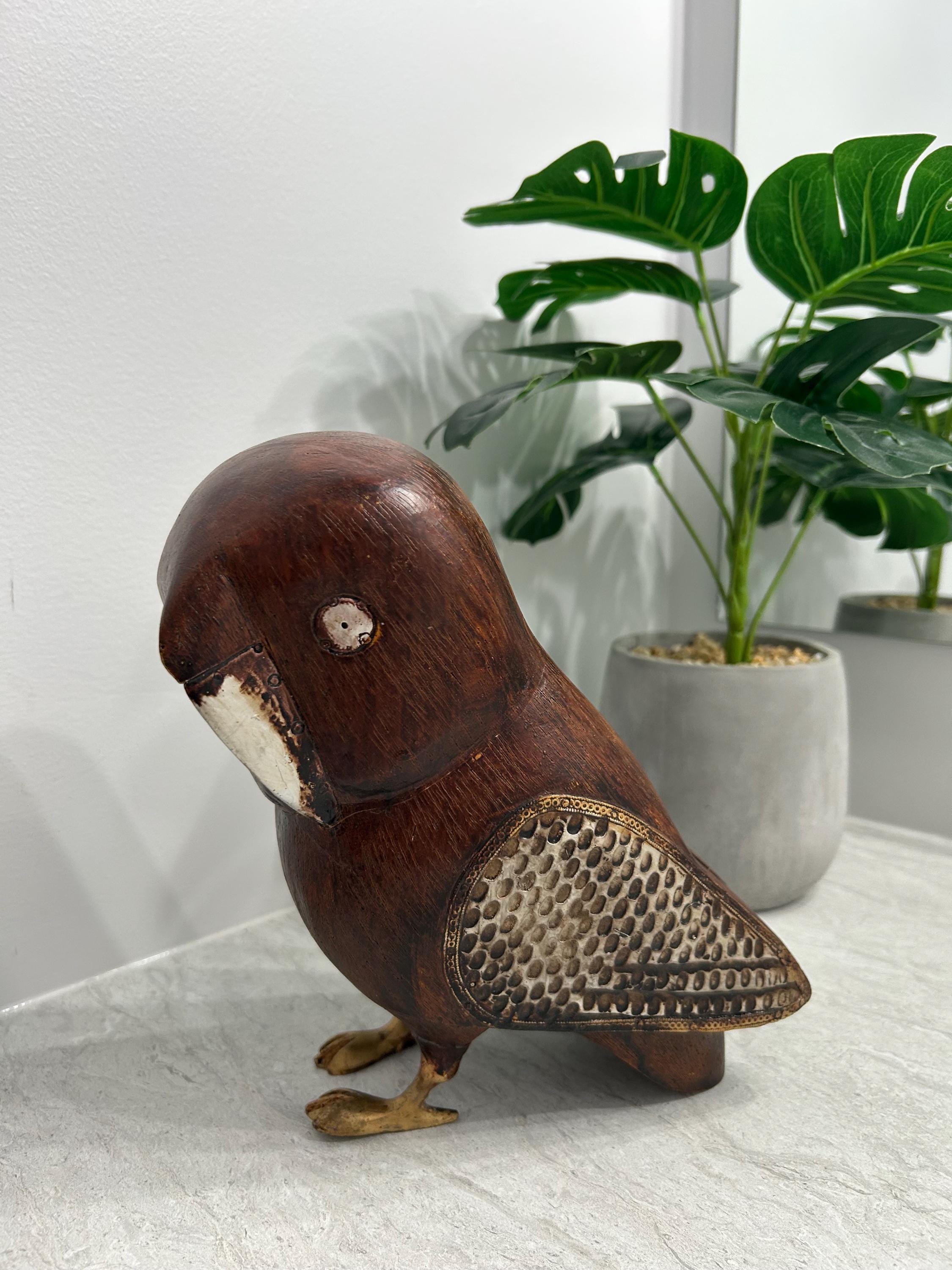 Hand-Carved Wooden Owl Figurine – Rustic Woodland Decor