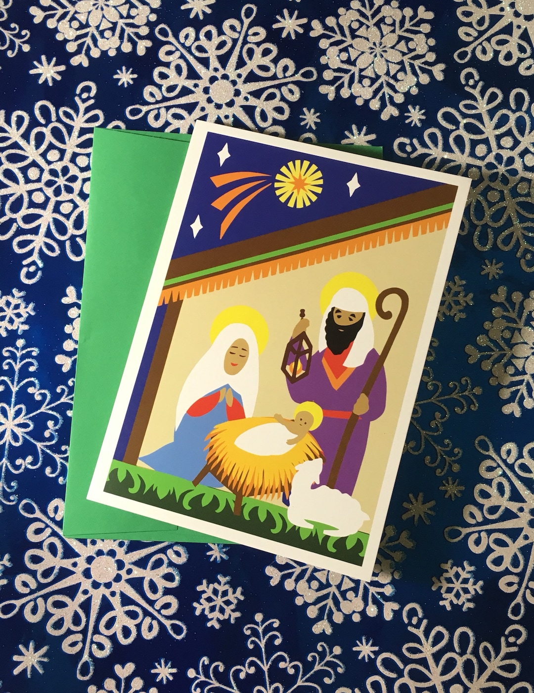 Printed Wycinanki Nativity Christmas Card With Green Envelope Etsy