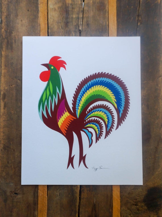Colorful Kogut Rooster Wycinanki 8x10 Fine Art | Etsy