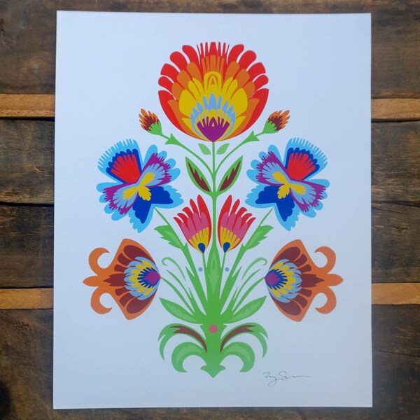 Kwiaty - Vibrant Flowers Wycinanki 8"x10" Fine Art Print