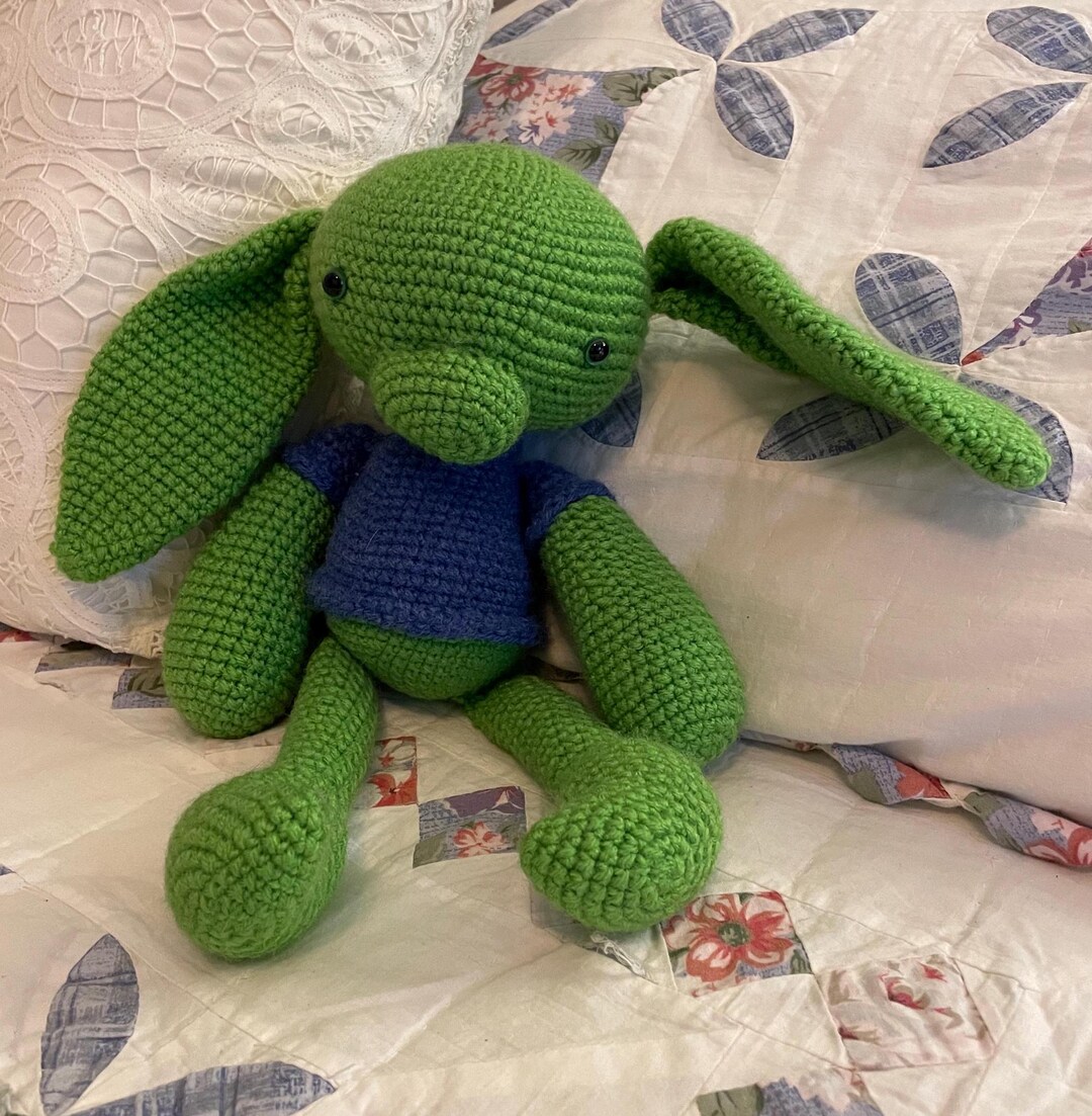 Crochet Stuffed Green Blue Bunny Rabbit Hand Made 14” Plush Toy Room ...