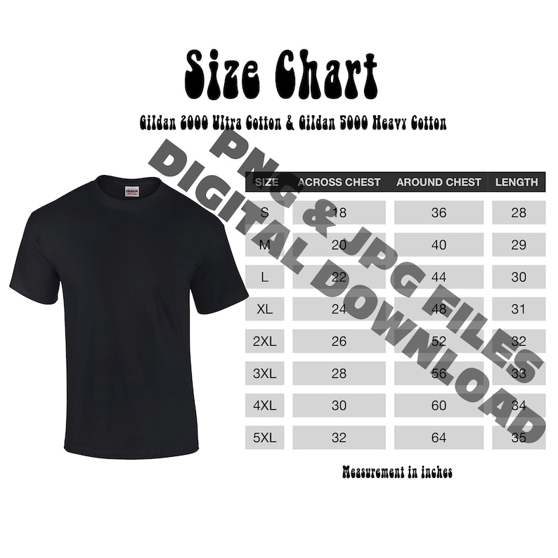 Mega Pack 21 Designs Sizing Charts Gildan 2000 5000 T-shirt Size Chart ...