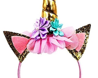 Pastel Unicorn Headband: Rainbow Flower Girl Hairband