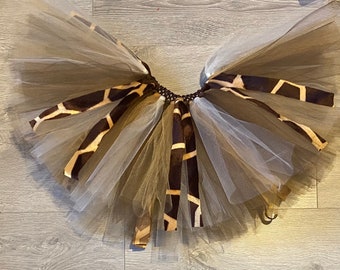 Tutú de jirafa para mujer, falda marrón, dorada y crema con material de jirafa