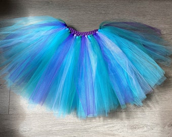 Saia tutu de sereia para adultos: fantasia de tule azul, verde e roxo