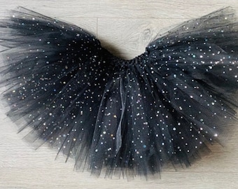 Womens Sequin Black Tulle Tutu Skirt: Adult Costume