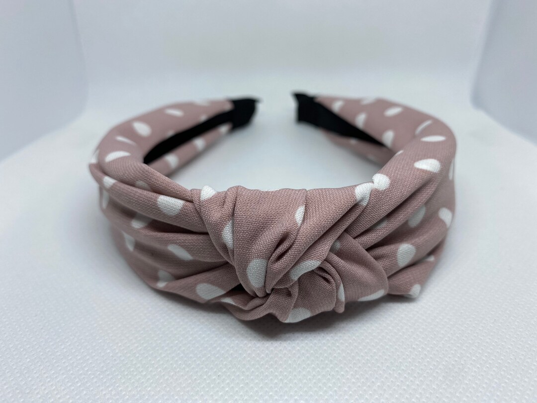 Womens Nude Pink and White Polka Dot Knot Twist Headband, Knotted ...