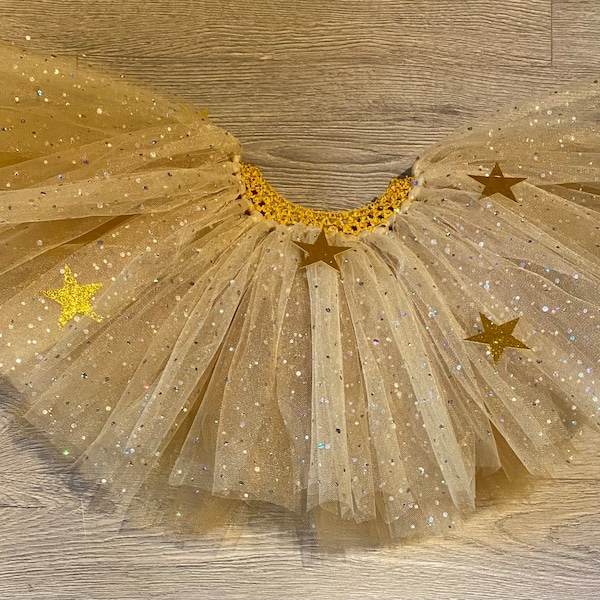 Girls Gold Star sequin Tutu Skirt, childrens star costume, girls gold skirt,