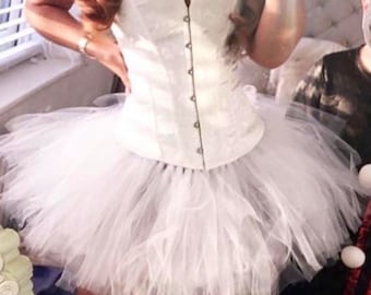 Womens white Tutu Skirt, bride to be, hen do outfit, bride of Chucky tutu, vampire, angel costume CORSET NOT INCLUDED
