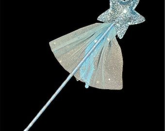 Star magic wand, fairy accessories, godmother, angel, blue wand with sequins