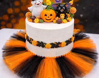 Halloween Black and Orange Cake Tutu Skirt: Ribbon Cake Decoration