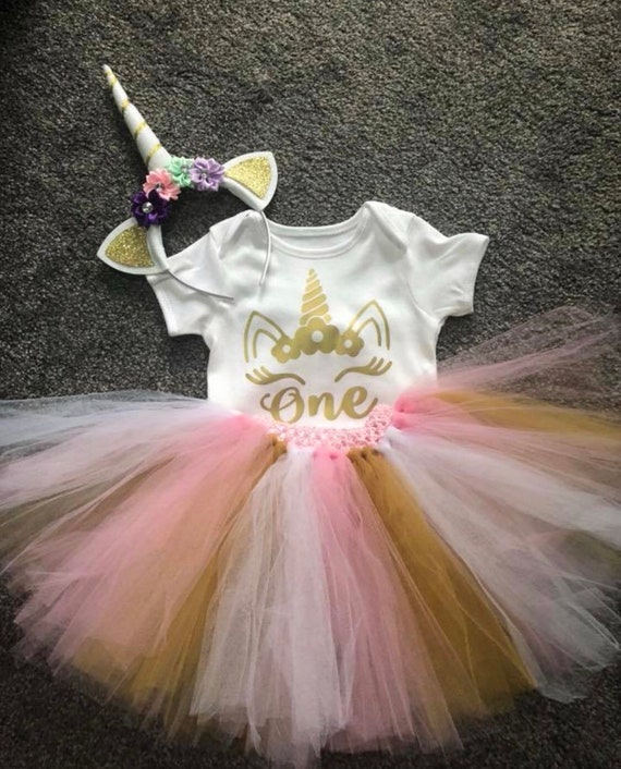 First 1st Birthday Outfit Cake Smash Outfit Gold birthday outfit pink tutu outfit