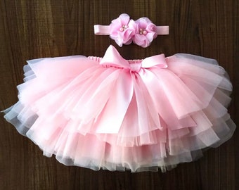 jupe à volants rose, jupe tutu gonflée moelleuse avec bandeau assorti