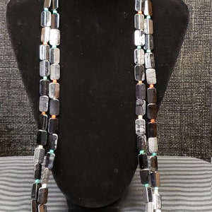 Black, White and Grey Mixed Colored Double Stranded Long Beaded Necklace and Bracelet set,
