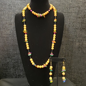 Beaded Jewelry Set,Yellow Necklace Set, Earrings and Necklace Set