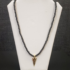 Men&#39;s Jewelry, Men&#39;s Wooden Necklace, Arrowhead Necklace, Black Necklace