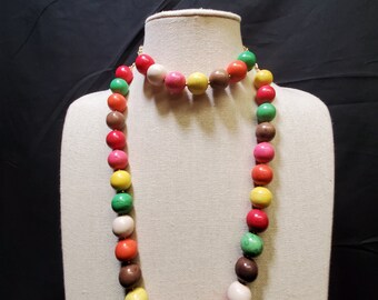 Meerkleurige set, set ronde kralenketting en armbanden