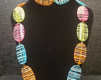 Chunky Acrylic Necklace and Bracelet Set: Multi-Colored Linked Jewelry