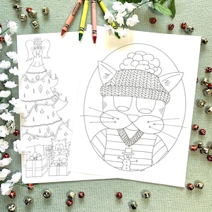 Coloring pages - Christmas Cats - 2 pack - Kitty Krayonz in Winter