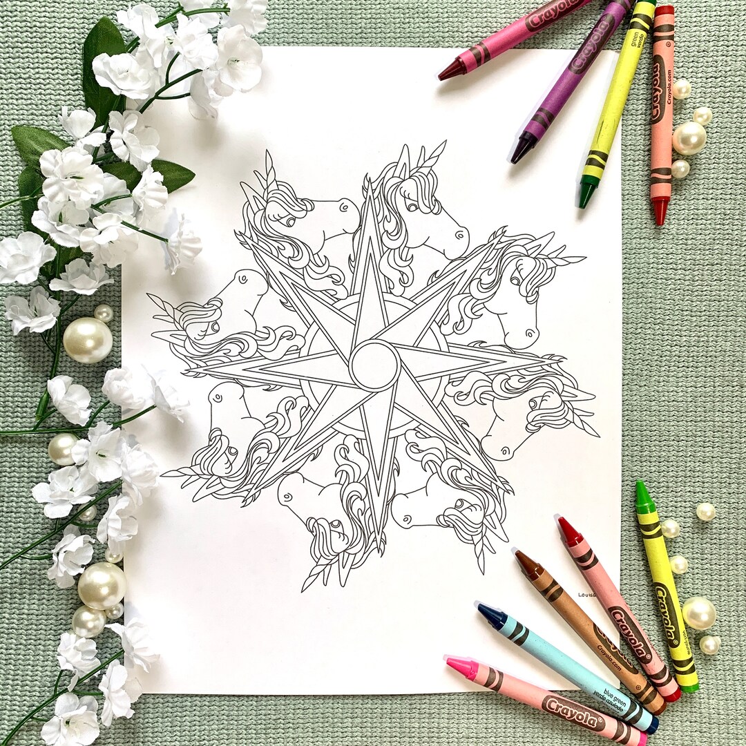 Ausmalbild Einhorn Mandala - Etsy.de