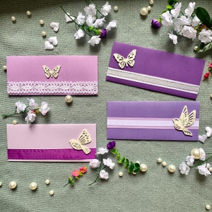 Enveloppe - Argent/chèque - Violet et blanc