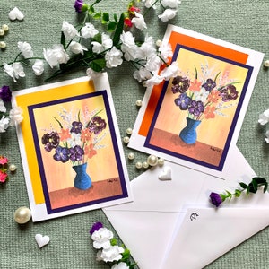 Cartes - voeux vierges - vase de fleurs