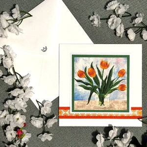 Carte de voeux vierge - Carte carrée avec tulipes