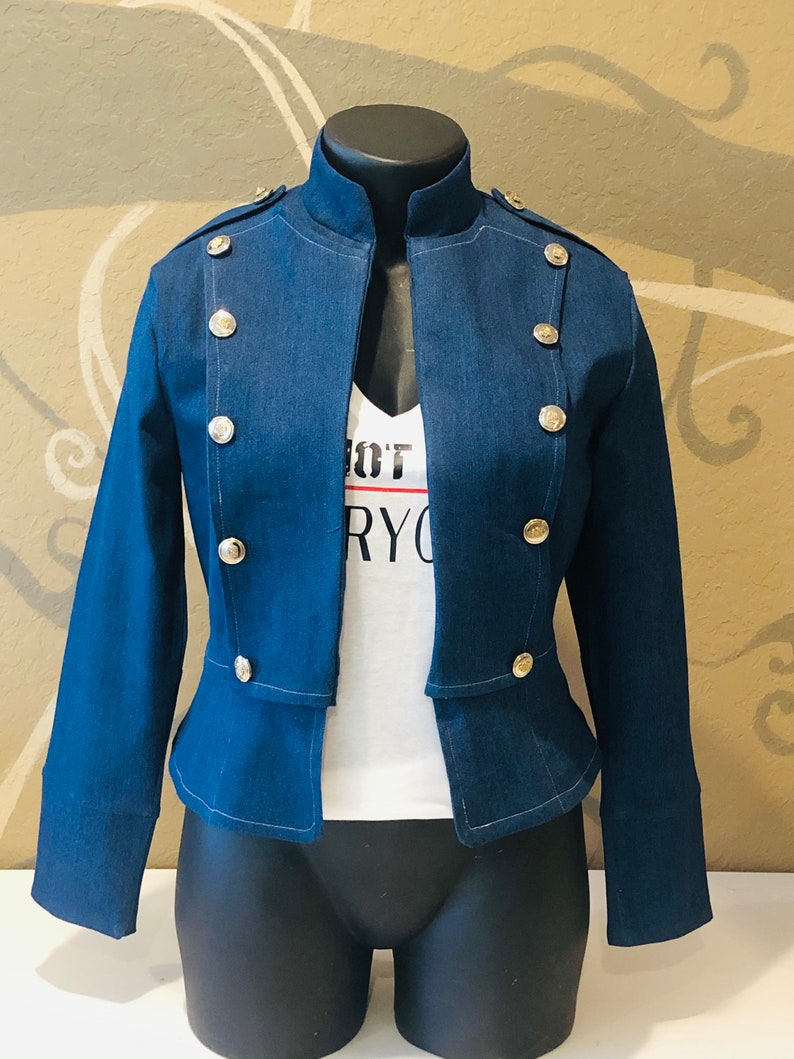 Vintage Inspired Denim Military Jacket Etsy