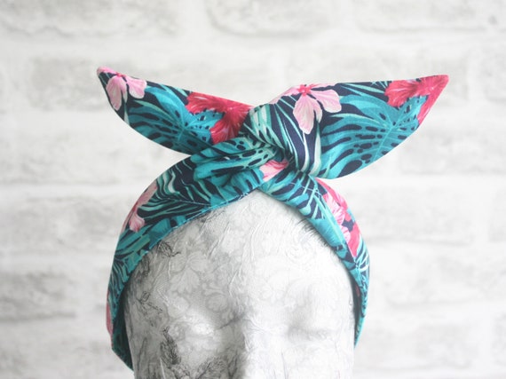 Tropical Print Hairband with Pink Bow Tropical Print Hairband with Pink Bow main image 4