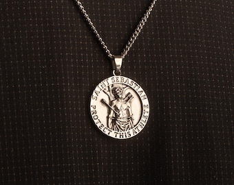 Saint Sebastian pendant- Stainless Steel -Protect this athlete -Sports necklace- Faith charm- Athletes necklace -