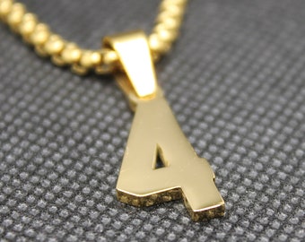 Number 4 Gold Pendant Necklace Chain 