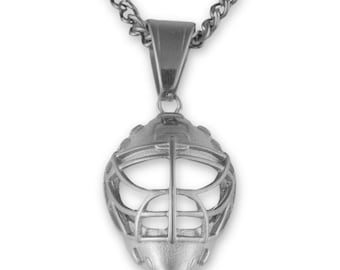 Stainless Steel Goalie Hockey Mask Pendant - Hockey Jewelry
