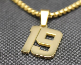 Gold Number 19 Stainless Steel Pendant 