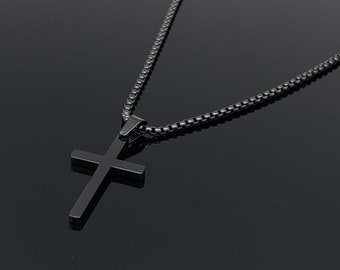 Black Cross Necklace, Stainless Steel Religious Jewelry, Mens Cross Pendant