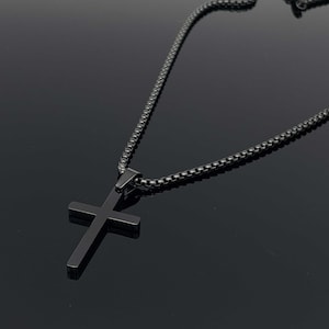 Black Cross Necklace, Stainless Steel Religious Jewelry, Mens Cross Pendant