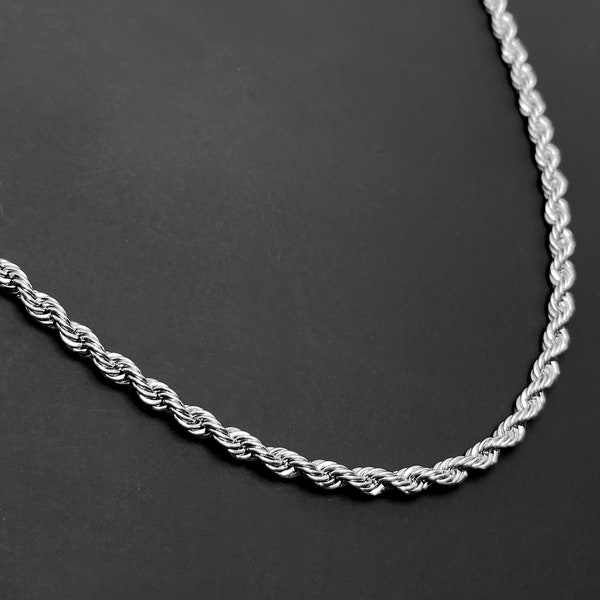 Mens Rope Necklace Stainless Steel Silver Rope Chain Necklace