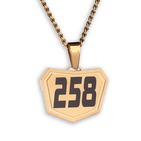 Custom Motocross Number Necklace, Personalized Racing Number Engraved Pendant, Dirt Bike Necklace, Three Digit Number Necklace